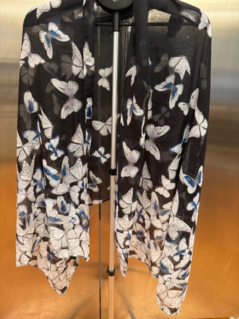 Black Butterfly Print Lightweight Kimono